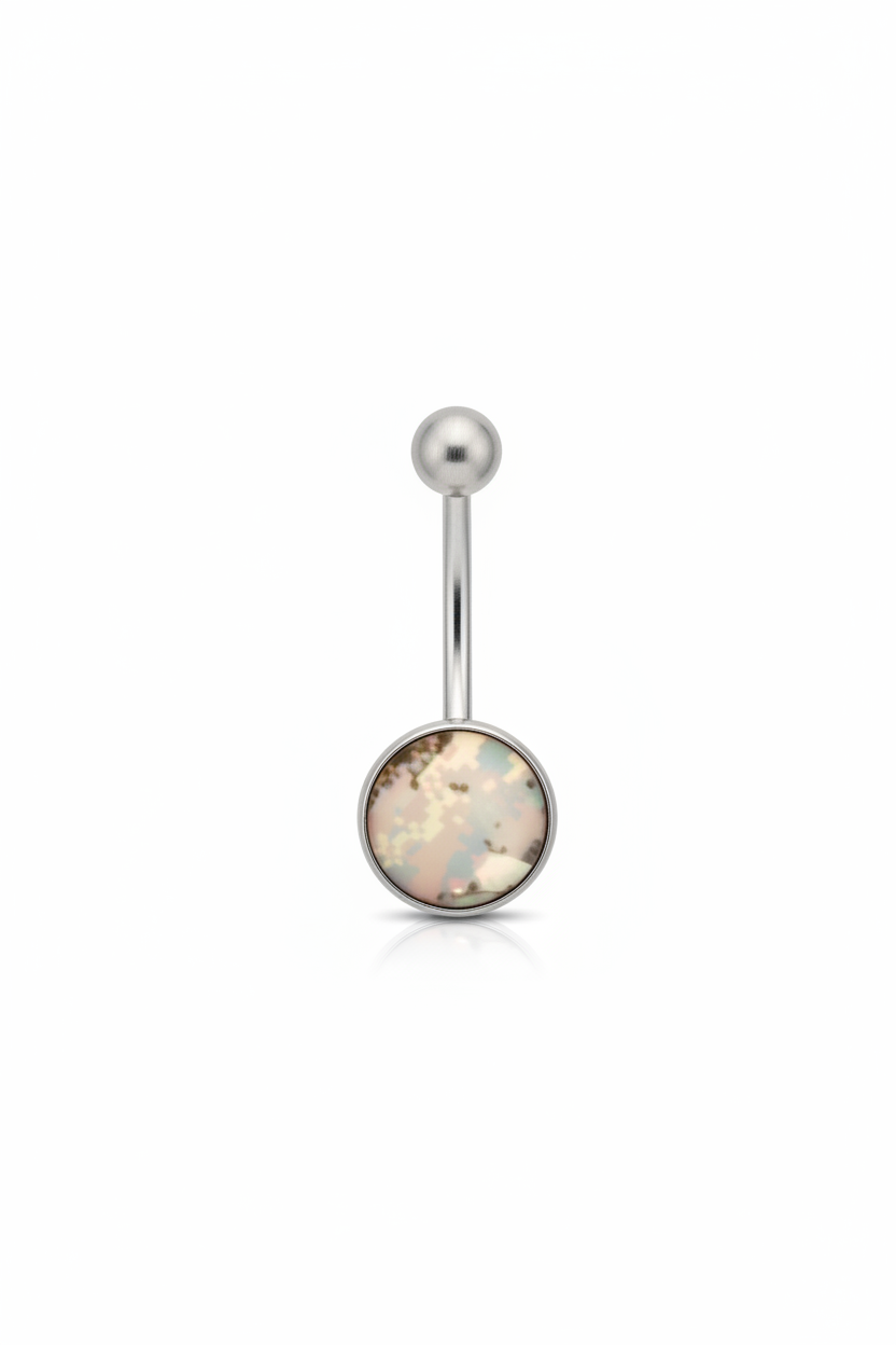 Gray Desert Camouflage belly button ring in 316l stainless steel