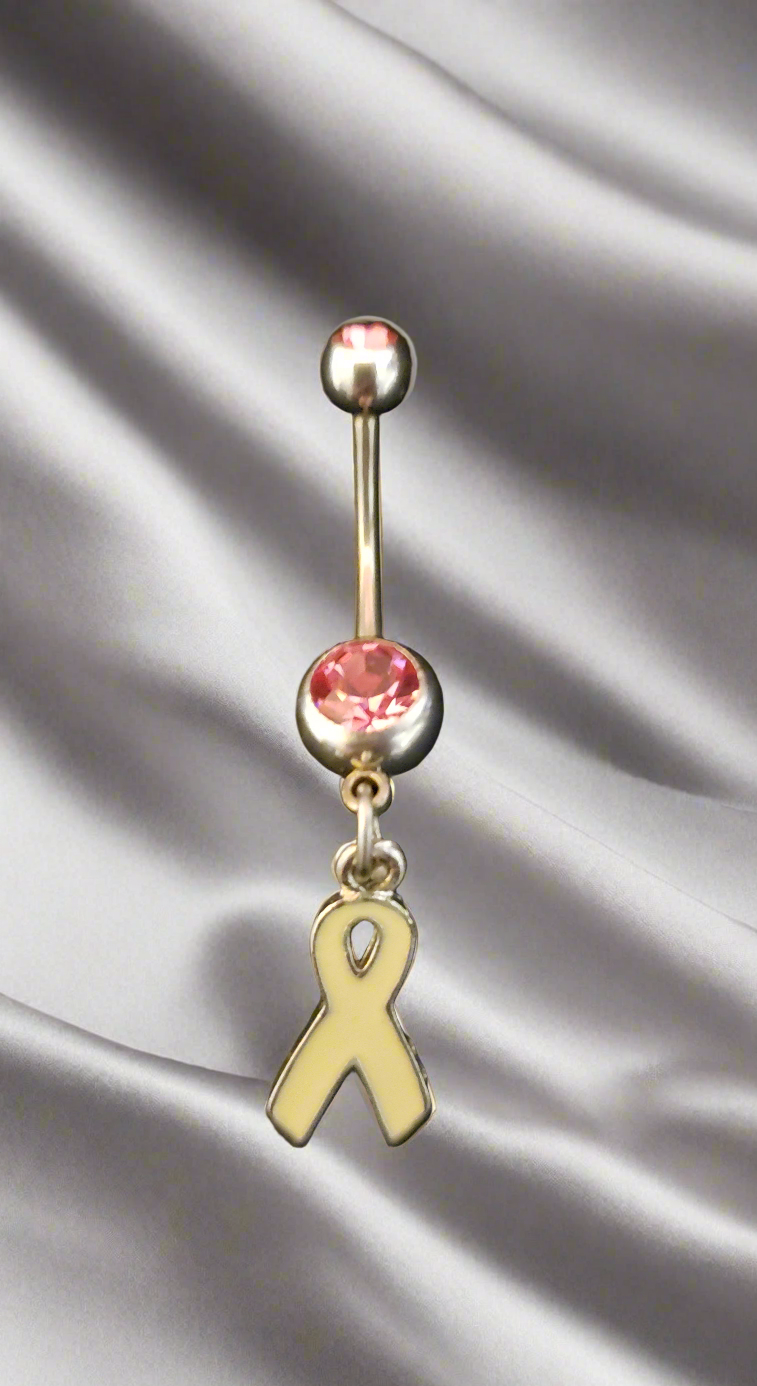 Belly Piercing Stainless Steel 316L with Dangling Pink Ribbon