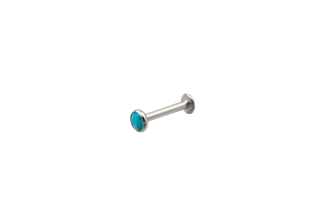 Aqua Opal Crystal Labret Lip Ring in 316l stainless steel angled view.