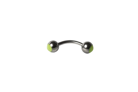 Green Opal Steel Eyebrow Ring in 316l stainless steel close up detail.