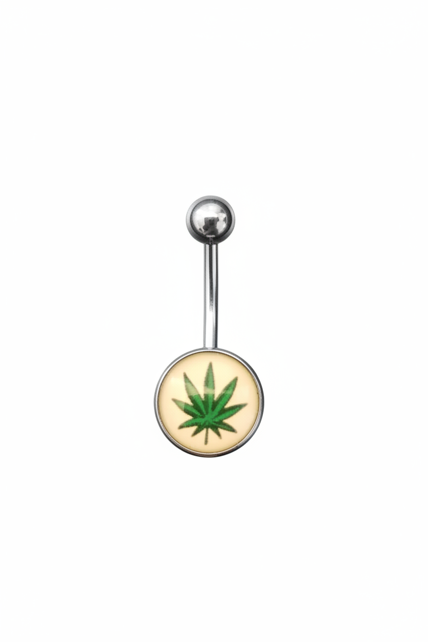 Green Leaf belly button ring in 316l stainless steel