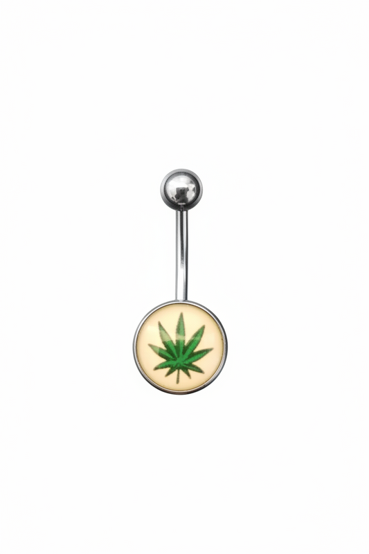 Green Leaf belly button ring in 316l stainless steel