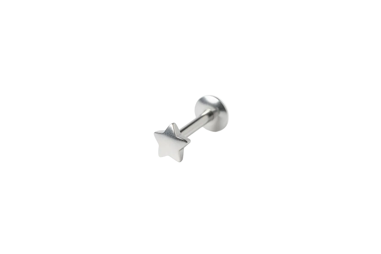 Internally Threaded Steel Star Labret Lip Ring in 316l stainless steel.