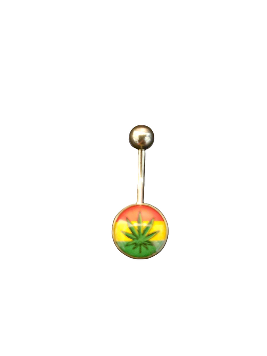 Stainless Steel Green Leaf Rasta Belly Piercing