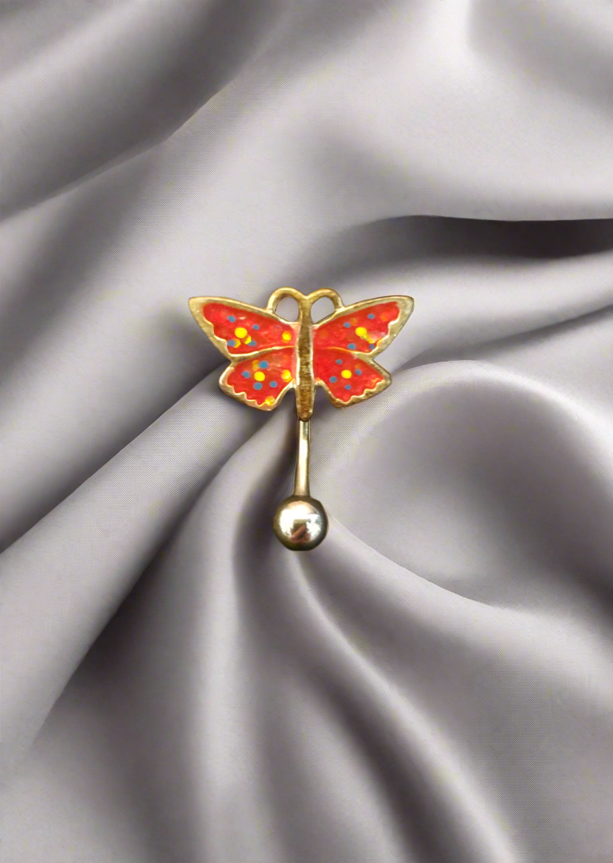 Stainless Steel Red Butterfly Upside Down Belly Piercing