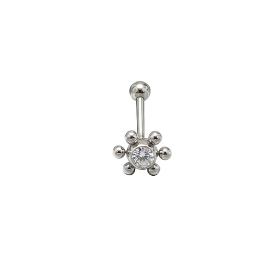 Clear Crystal tongue barbell in 316l stainless steel