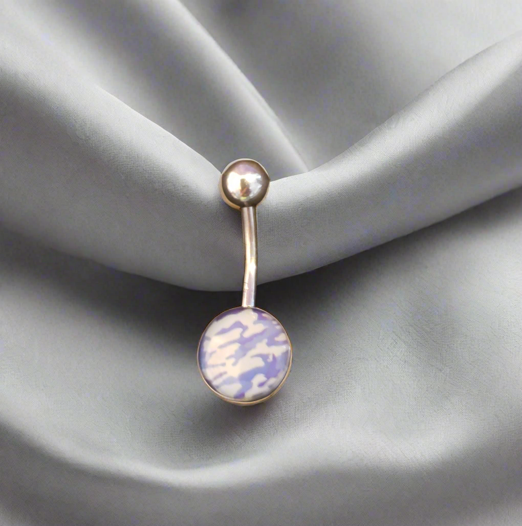 Stainless Steel Blue Camouflage Belly Piercing