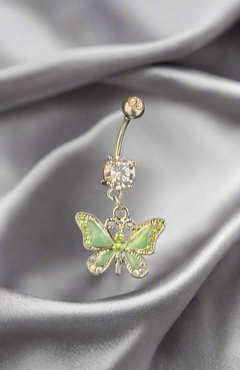 Belly Piercing Stainless Steel 316L with Dangling Butterfly