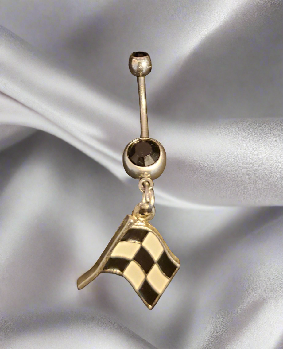 Belly Piercing Stainless Steel 316L with Dangling Race Flag