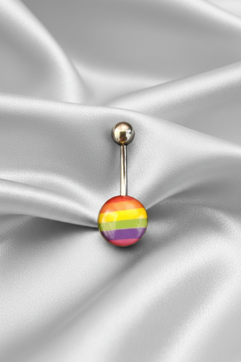 Rainbow belly button ring in 316l stainless steel