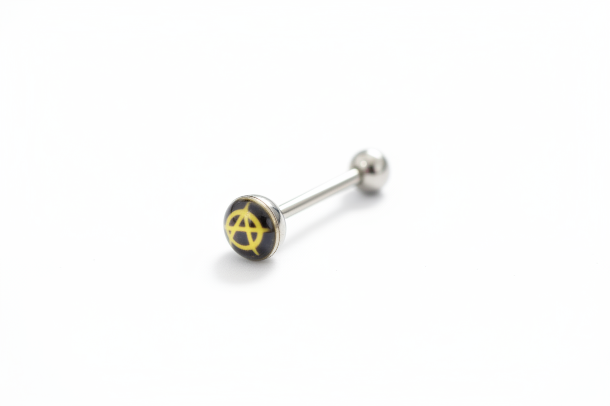 Anarchy Symbol tongue barbell in 316L stainless steel