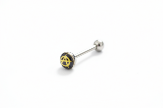 Anarchy Symbol tongue barbell in 316L stainless steel