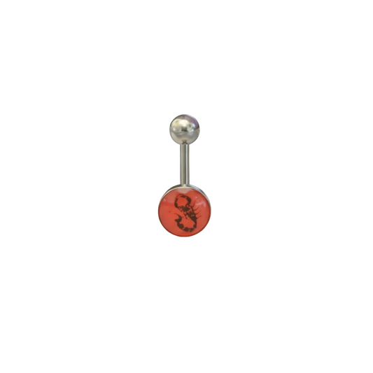 Red Scorpion tongue barbell in 316l stainless steel