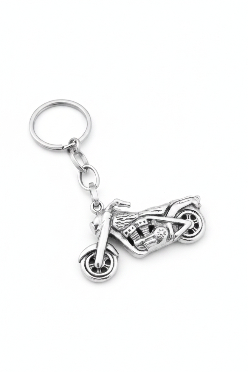 Motorcycle Handmade 316L Stainless Steel Charm Keychain on a white background.