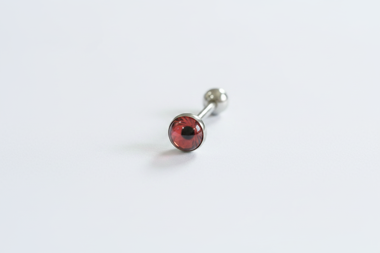 Red Eyeball tongue barbell in 316l stainless steel