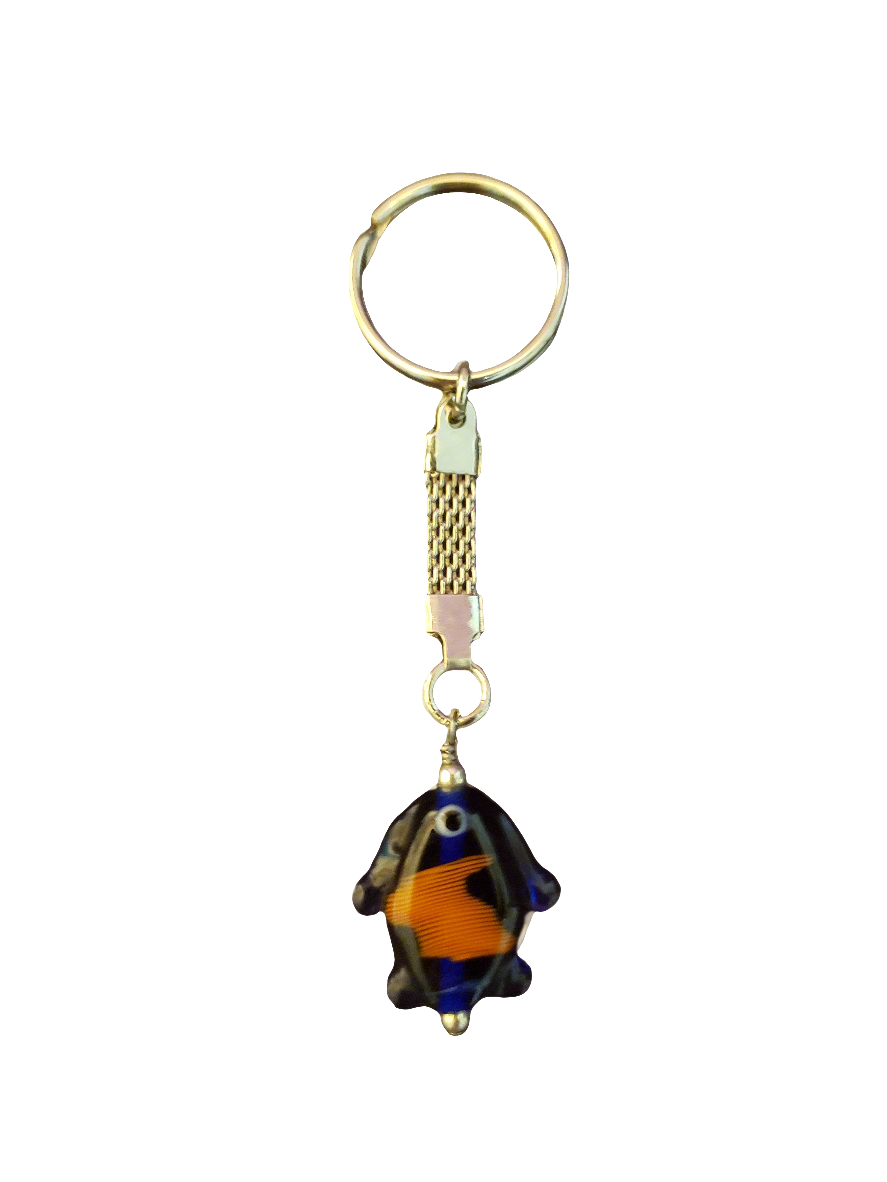 Handmade Keychain with Blue Glass Fish