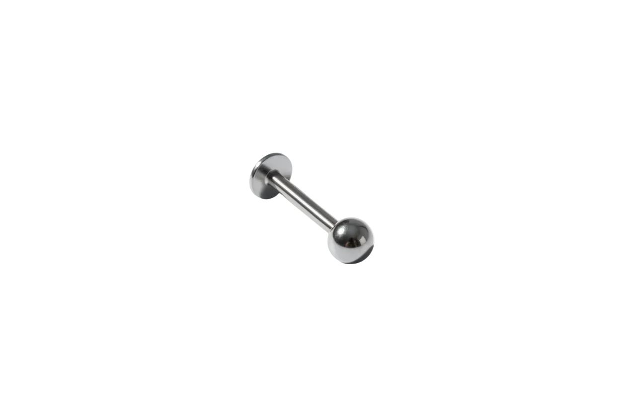 Steel Ball Labret Lip Ring in 316l stainless steel angled right.