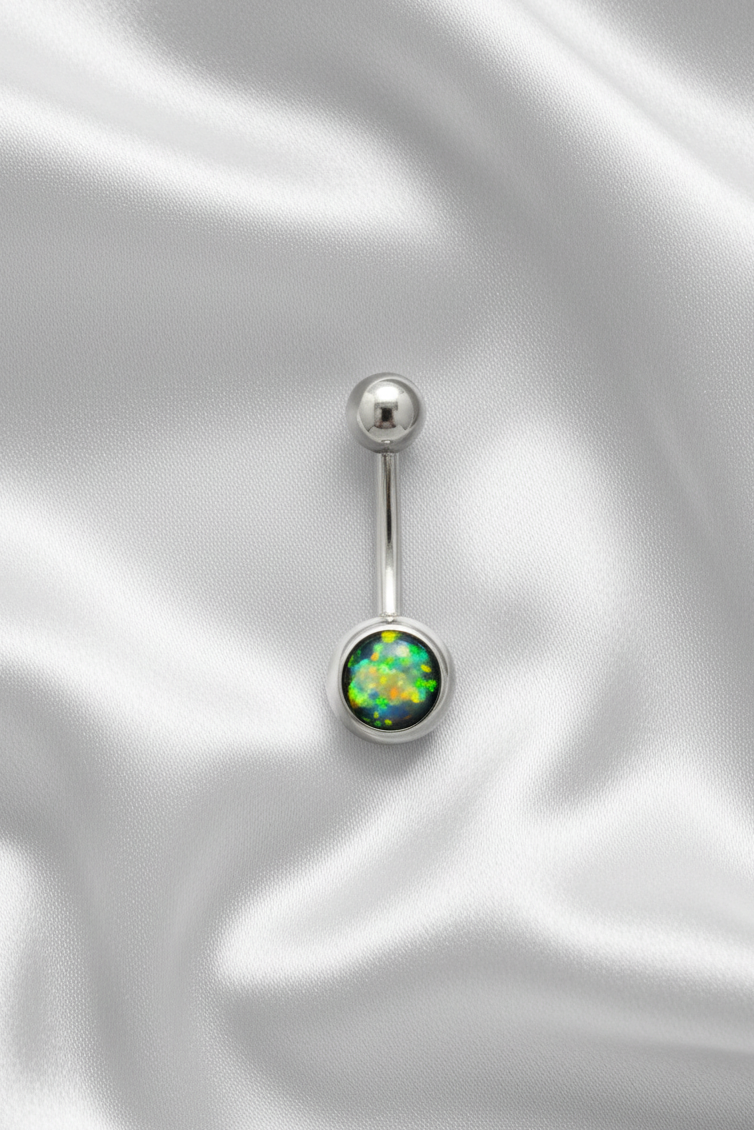 Black Opal belly button ring in 316l stainless steel