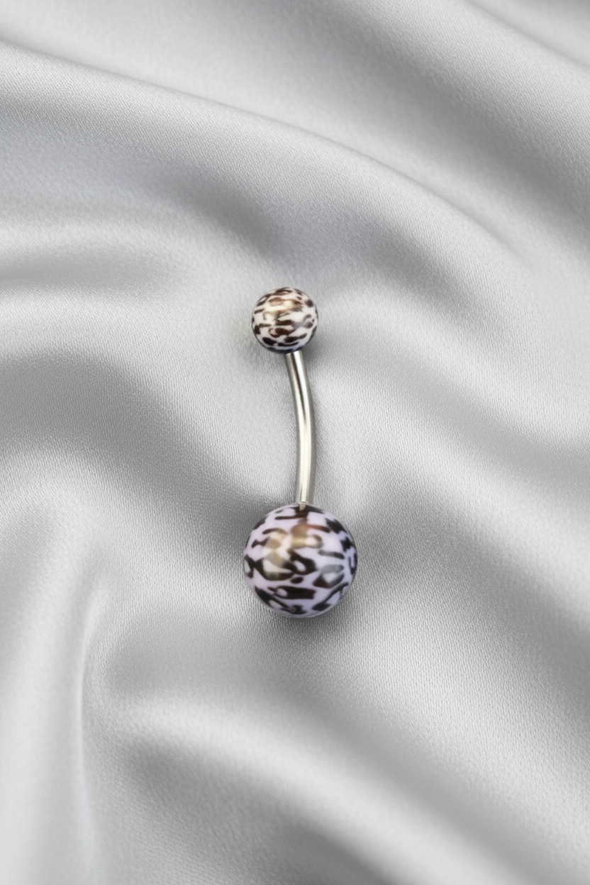 Blue Leopard Print acrylic belly button ring in 316l stainless steel