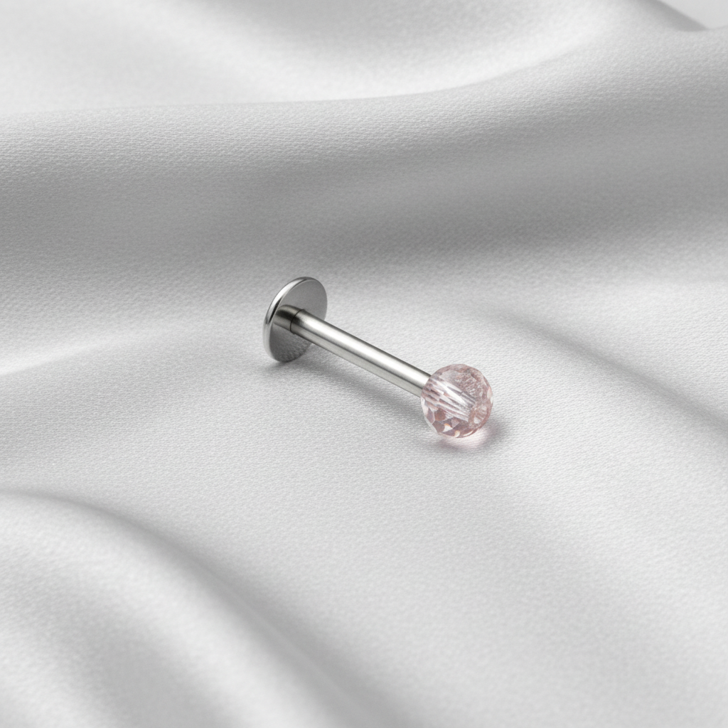 Light Pink Acrylic Labret Lip Ring in 316l stainless steel.