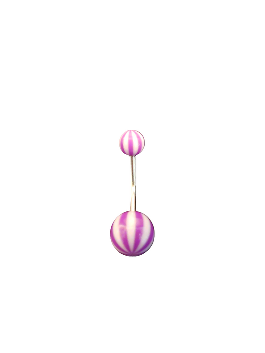 Stainless Steel Purple & White Striped Acrylic Belly Piercing