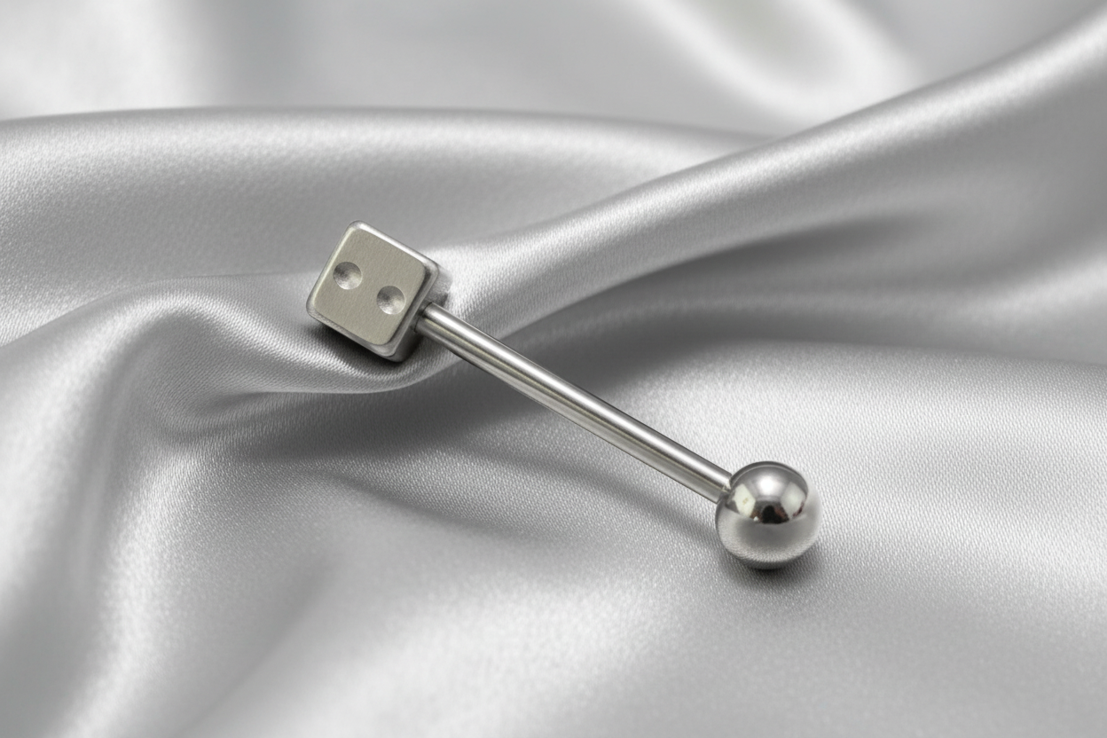 Steel Dice tongue barbell in 316l stainless steel 