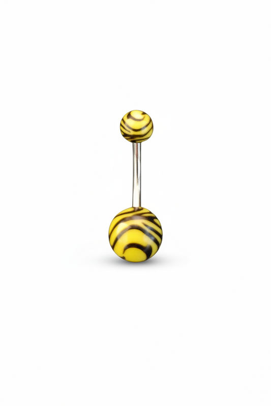 Yellow Tiger Striped acrylic belly button ring - 316L stainless steel