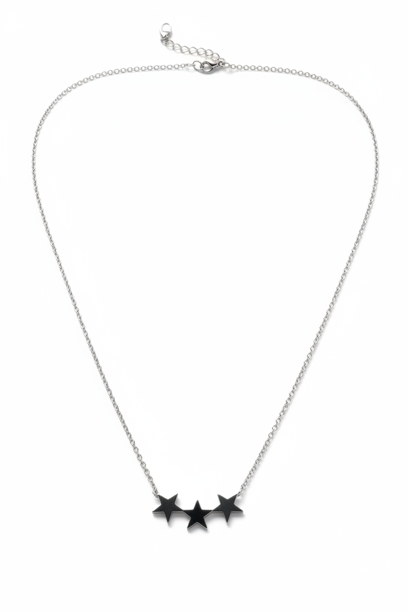 3 Stars Steel Chain Necklace in 316l stainless steel.