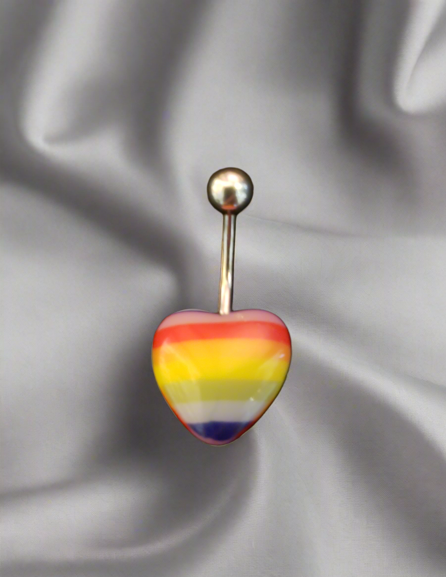 Stainless Steel Rainbow Acrylic Heart Belly Piercing