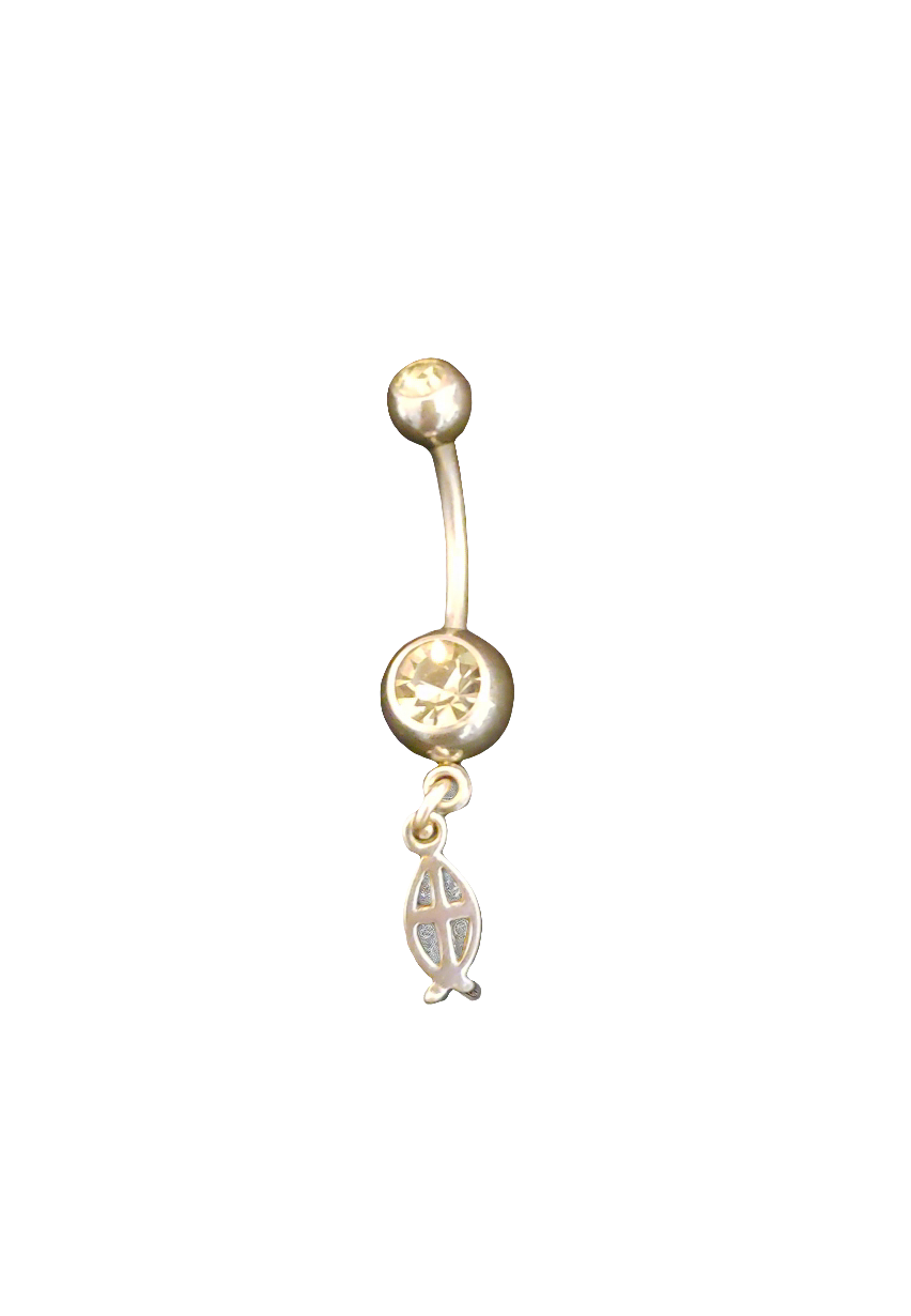 Belly Piercing Stainless Steel 316L with Dangling Jesus Fish