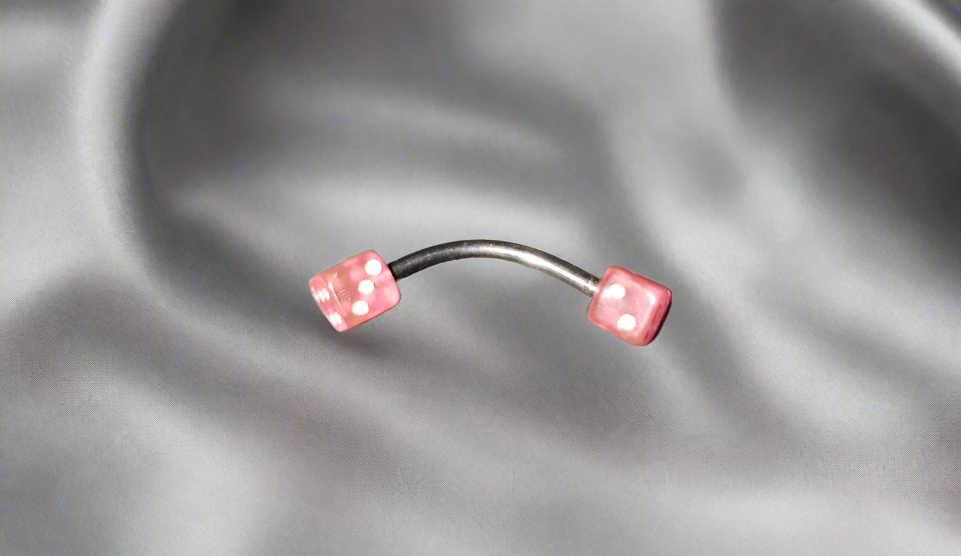 Pink Acrylic Dice Steel Eye Brow Piercing