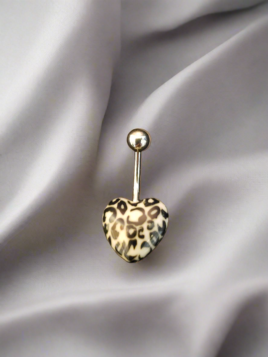 Stainless Steel White Leopard Print Heart Acrylic Belly Piercing