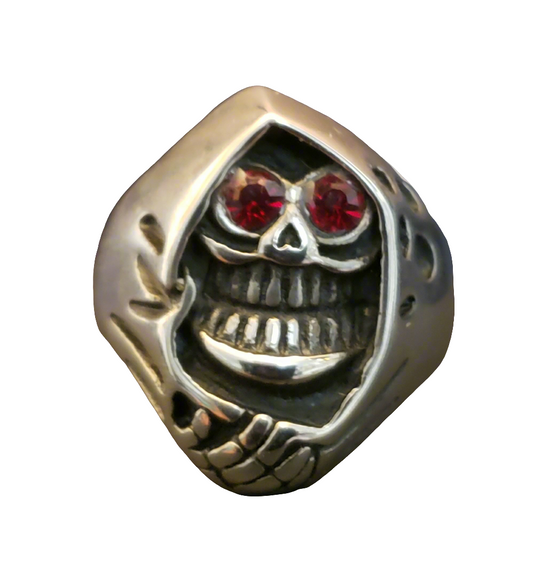 Men's Steel Red Eyed Grim Reaper Ring