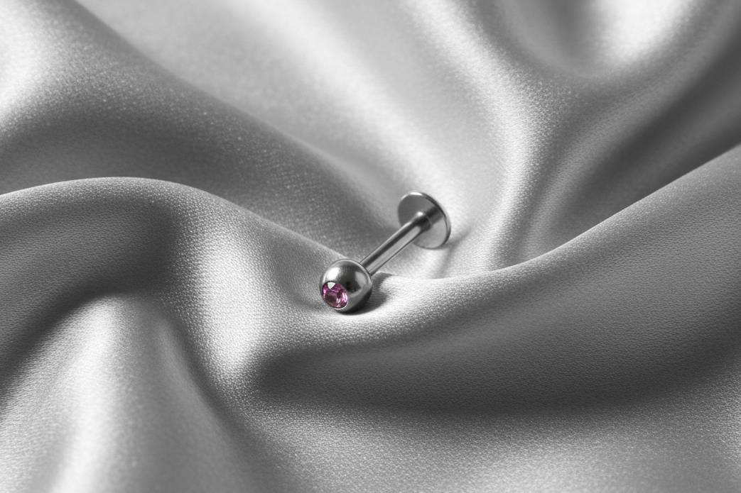 Purple Crystal Labret Lip Ring in 316l stainless steel.