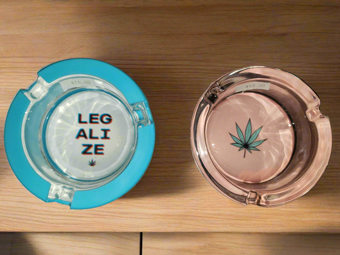 Two Pack Pink Leaf Glass Ashtrays