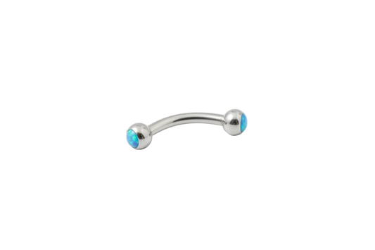Aqua Opal Eyebrow Ring in 316l stainless steel close up detail.
