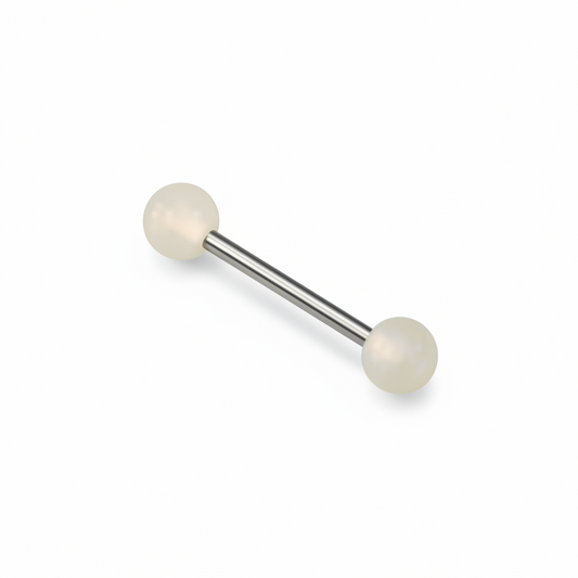 White Glow in the dark acrylic tongue barbell in 316l stainless steel