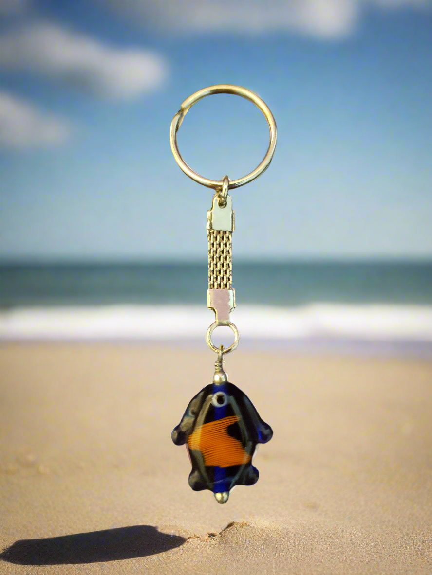 Handmade Keychain with Blue Glass Fish