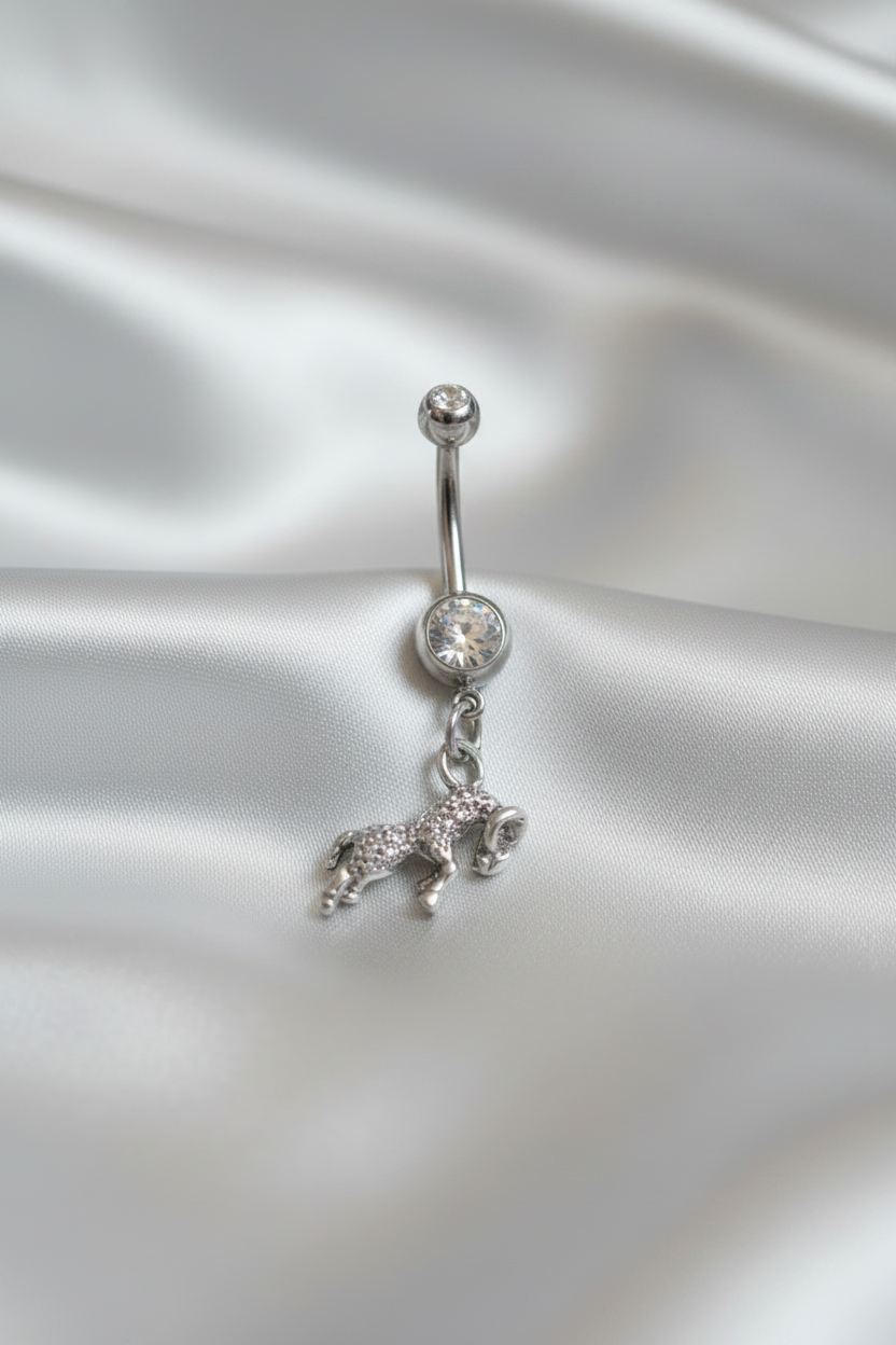 Clear Crystal Aries Belly Button Ring in 316l stainless steel.