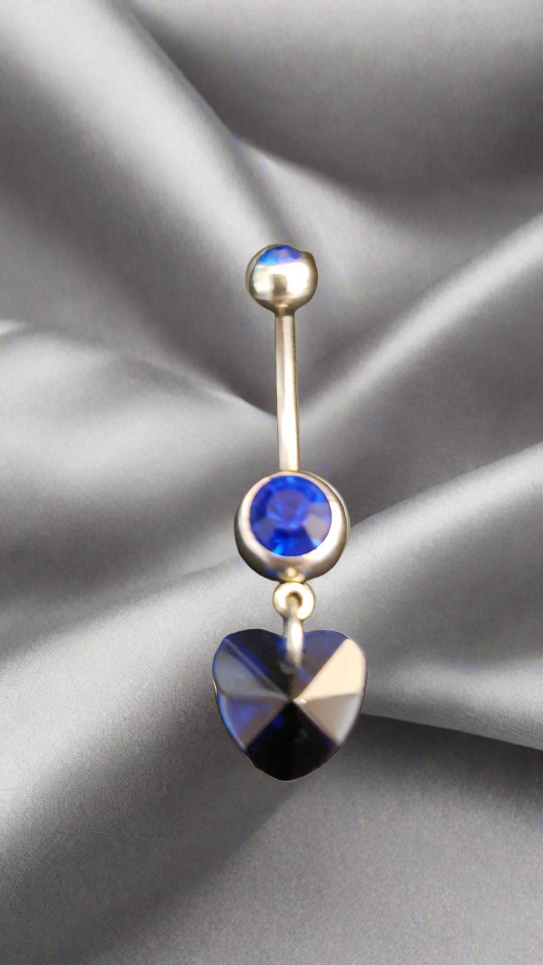 Belly Piercing Stainless Steel 316L with Dangling Crystal Heart