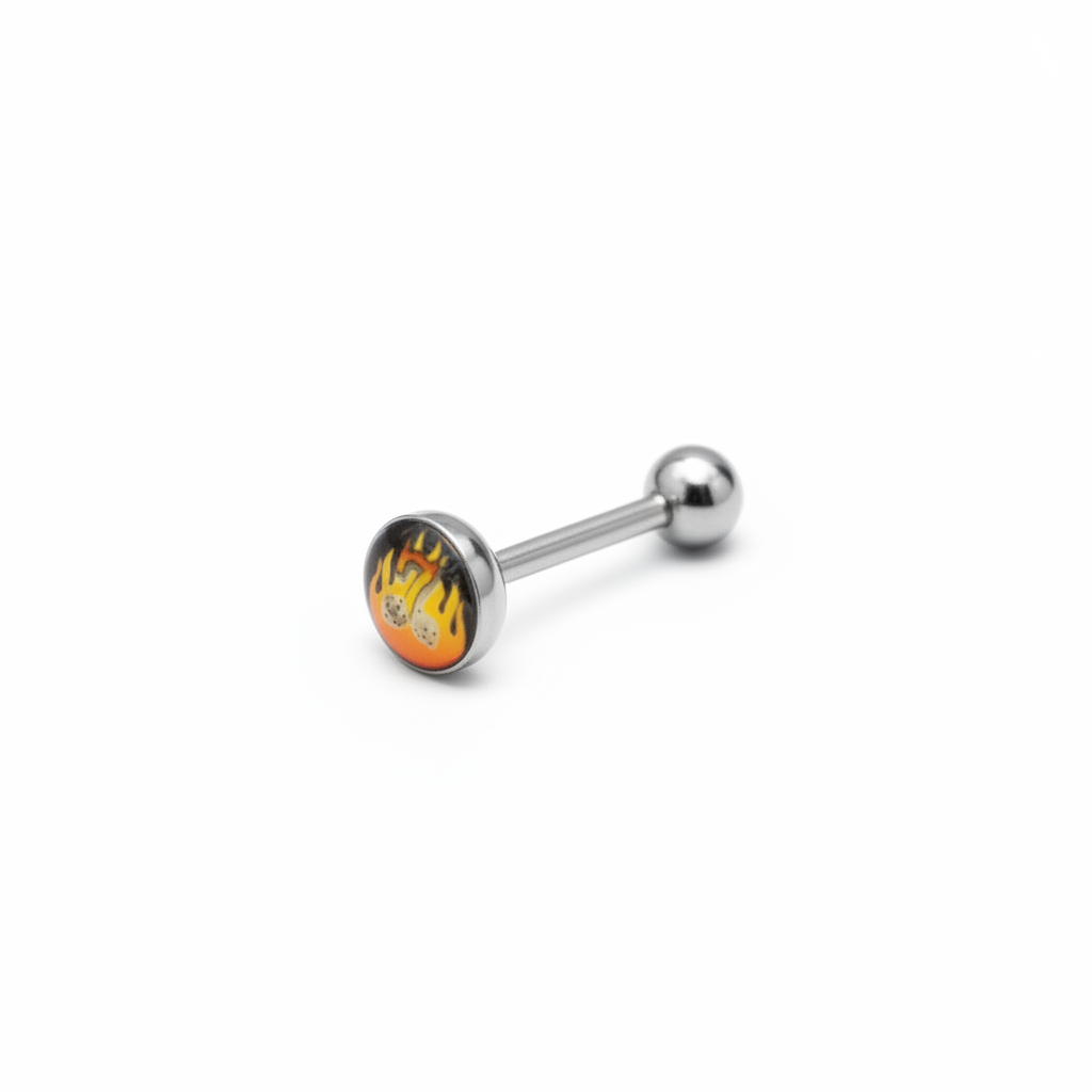 Flaming 7 tongue barbell in stainless steel 316l