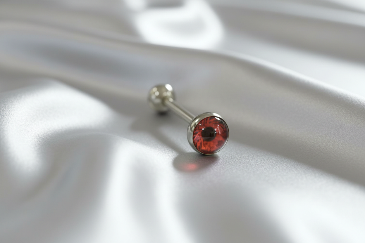 Red Eyeball tongue barbell in 316l stainless steel