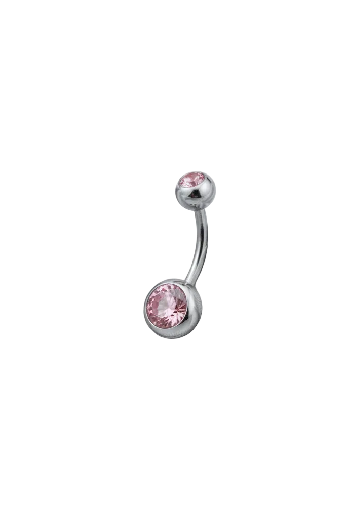Pink Crystal belly button ring in 316l stainless steel