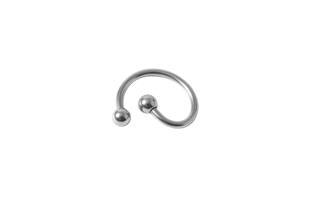 Multi-Purpose Steel Curled Barbell in 316l stainless steel close up detail.