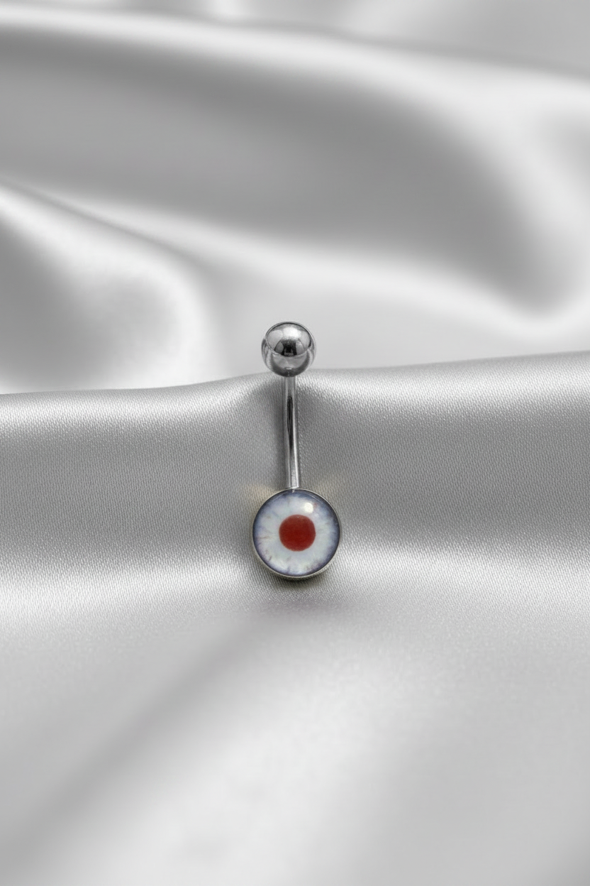 Blue Eyeball belly button ring in 316l stainless steel