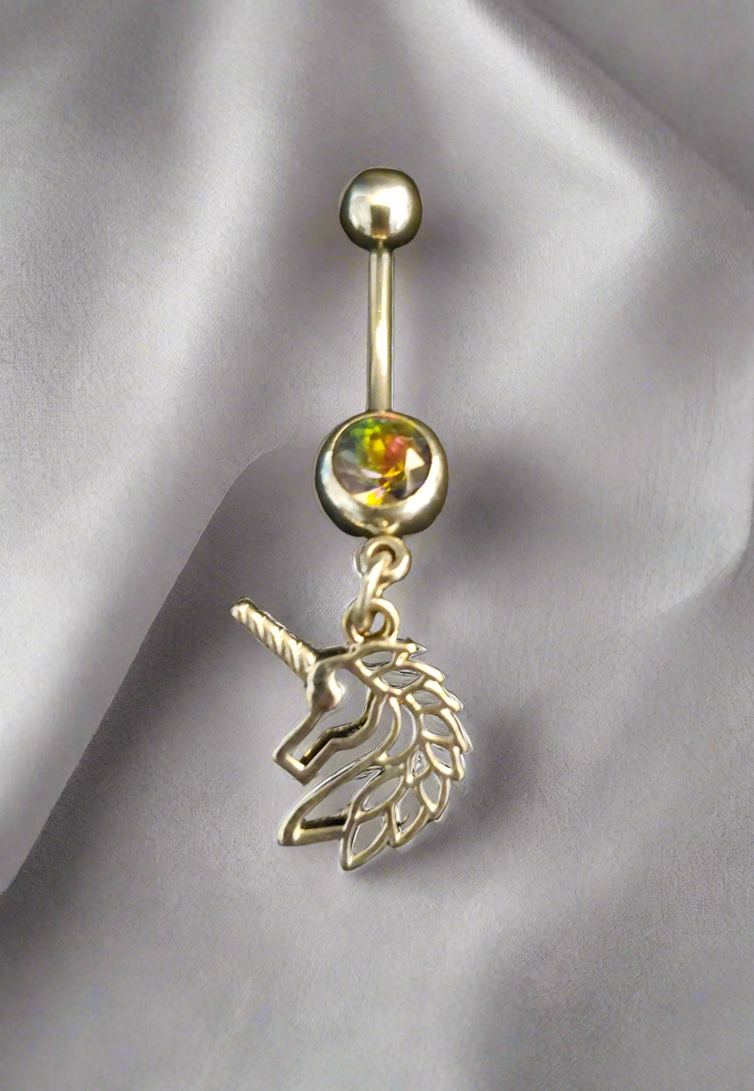 Belly Piercing Stainless Steel 316L with Dangling Unicorn