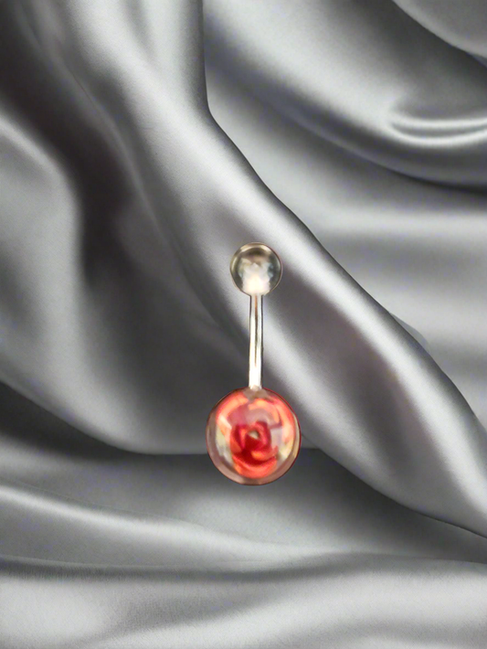 Stainless Steel Red Rose Acrylic Belly Piercing