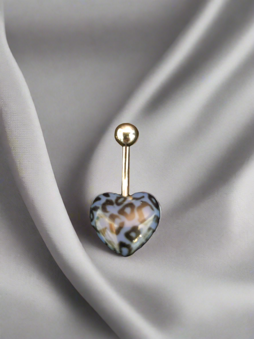 Stainless Steel Blue Leopard Print Heart Acrylic Belly Piercing