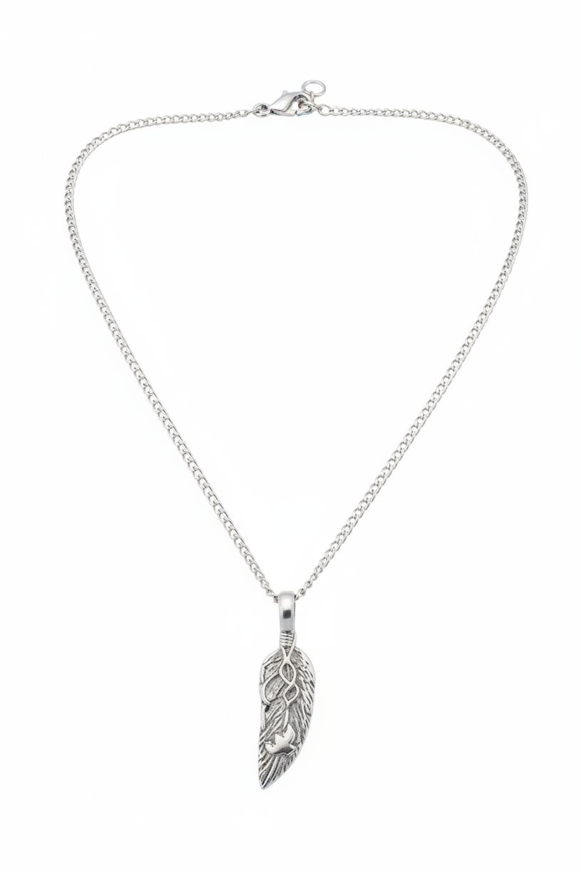Great Spirit Feather Steel Chain Necklace in 316l stainless steel.