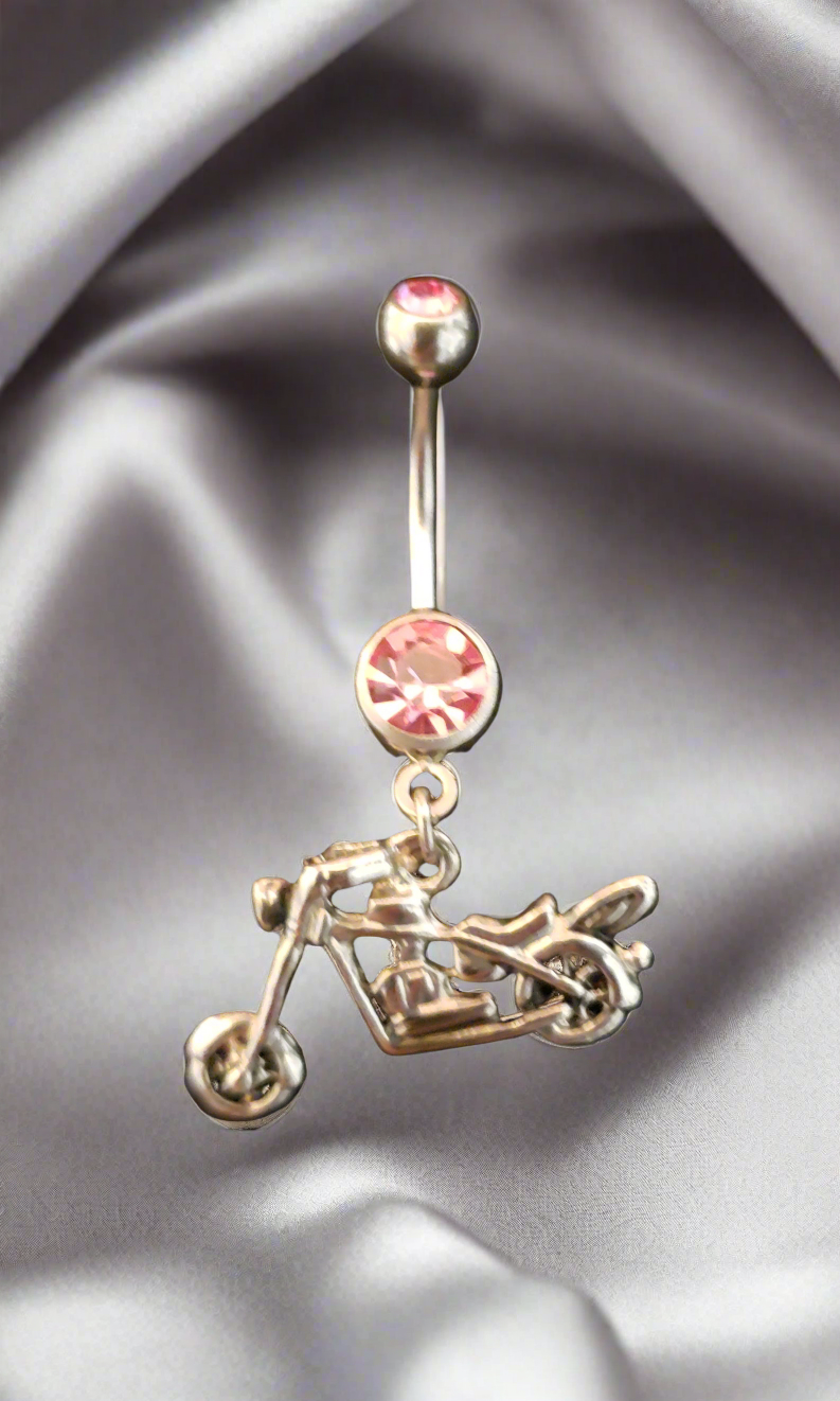 Belly Piercing Stainless Steel 316L with Dangling Motorcycle